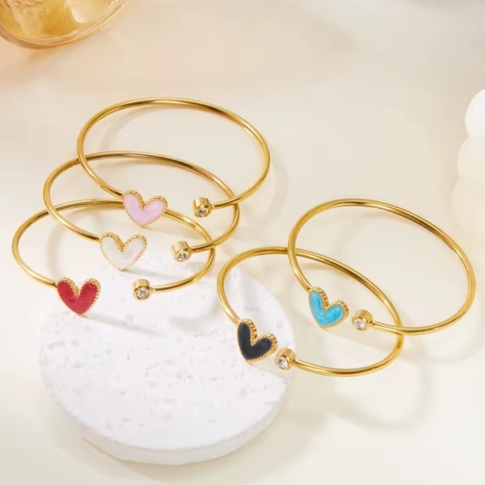 BLUE Stainless Steel Love Heart Shape Open Bracelet For Women